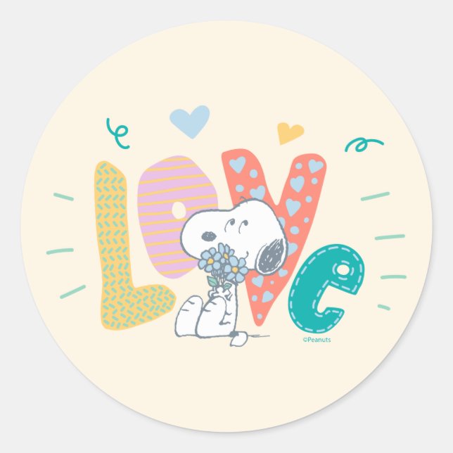 Sticker Rond cacahuètes | Snoopy Flower Love (Devant)