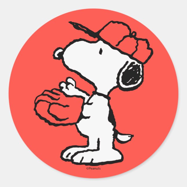 Sticker Rond cacahuètes | Snoopy Making the Catch (Devant)