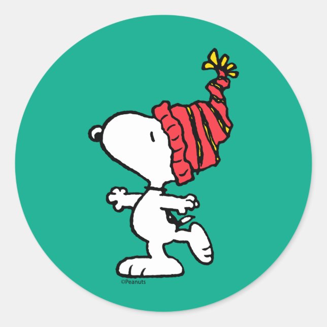 Sticker Rond cacahuètes | Snoopy Winter Beanie Casquette (Devant)