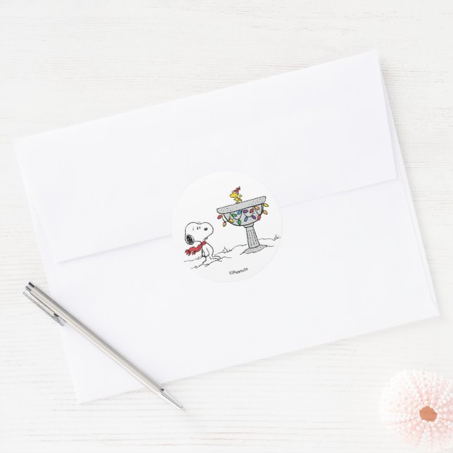 Sticker Rond cacahuètes | Snoopy & Woodstock Froid Birdbath (Enveloppe)