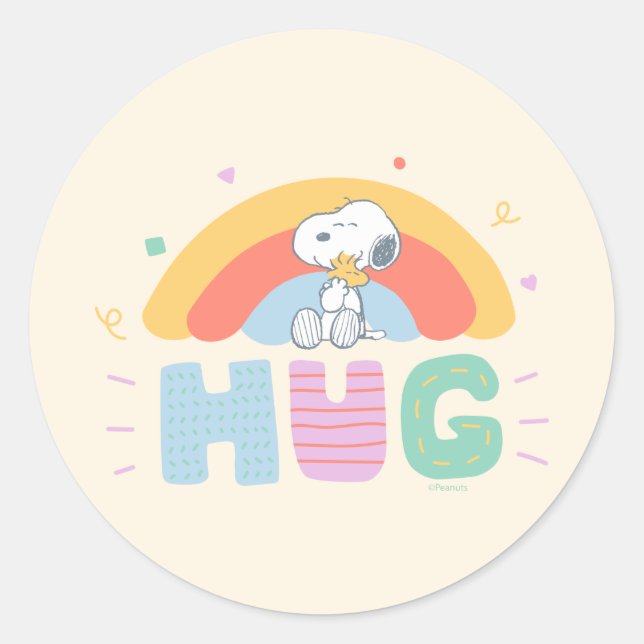 Sticker Rond cacahuètes | Snoopy & Woodstock Hug (Devant)