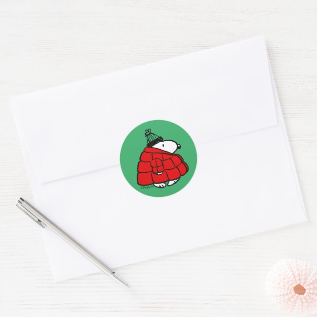 Sticker Rond cacahuètes | Veste Snoopy Red Puffer (Enveloppe)