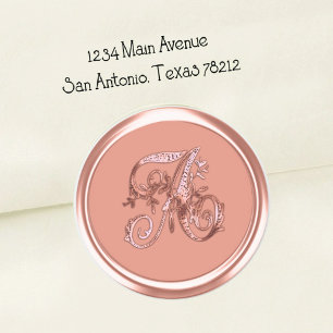 Sticker Rond Cachet d'enveloppe à monogramme initial rose