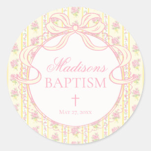 Sticker Rond Cachet d'enveloppe de baptême floral fantaisie vin