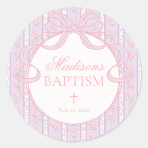 Sticker Rond Cachet d'enveloppe de baptême floral fantaisie vin