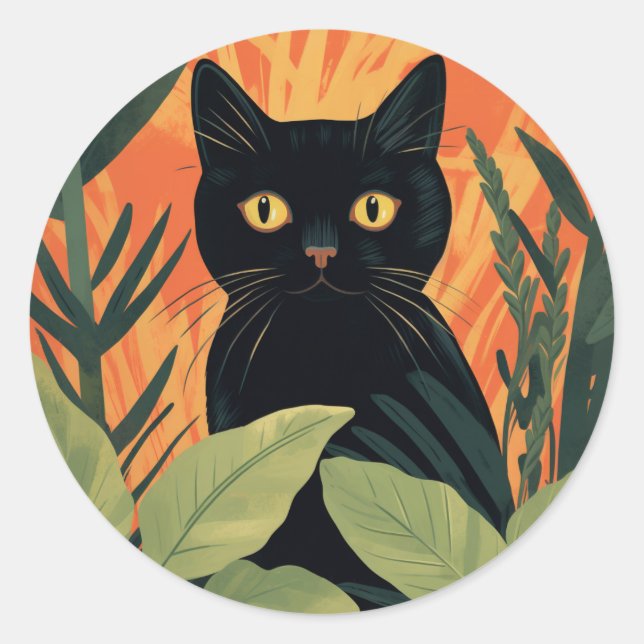 Sticker Rond Cachet noir mignon caché dans l'autocollant Plante (Devant)