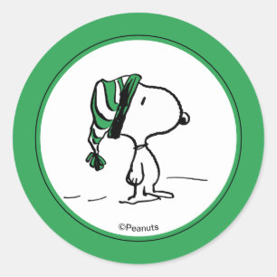 Sticker Rond Cachou Snoopy Casquette Verte de Neige