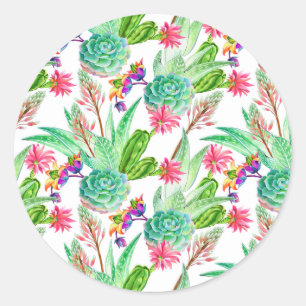 Sticker Rond Cactus aquarelle brillante et Motif succulent