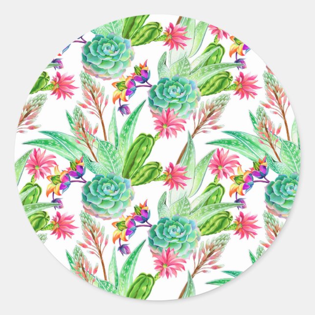 Sticker Rond Cactus aquarelle brillante et Motif succulent (Devant)