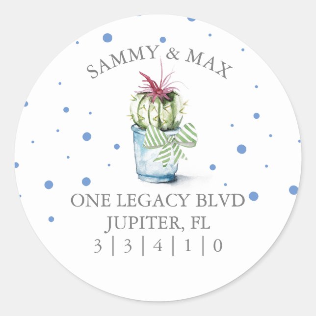 Sticker Rond Cactus bleu mou Retourner l'adresse Enveloppe Scea (Devant)