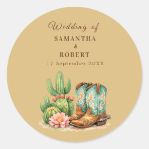 Sticker Rond Cactus désert Arizona Cactées Mariage Cowboy