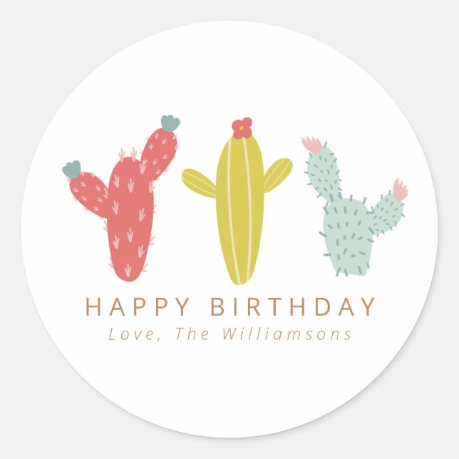 Sticker Rond Cactus Drawing in Red Personalized Thank You (Devant)