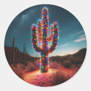 Sticker Rond Cactus du désert du sud-ouest de Noël