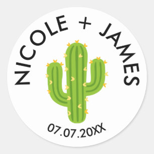 Sticker Rond Cactus Fête du Cœur Jaune Amour Mariage