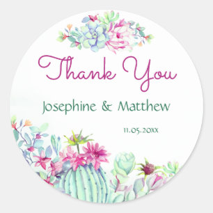 Sticker Rond Cactus & Fleurs Succulentes Merci Mariage