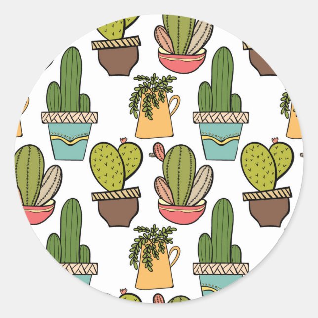 Sticker Rond Cactus Intérieur & Succulents Dans Les Pots Motif (Devant)