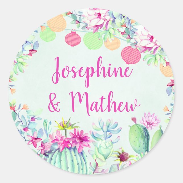 Sticker Rond Cactus Lantern Fiesta Succulents Mariage (Devant)