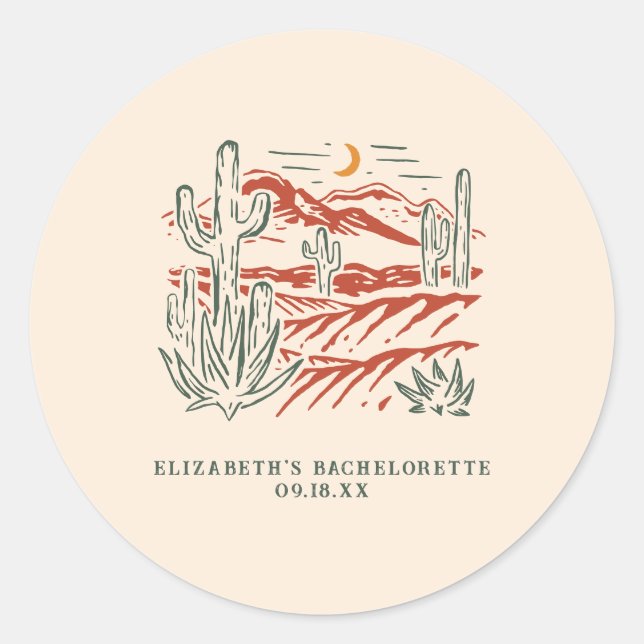 Sticker Rond Cactus rétro du désert occidental | Enterrement de (Devant)