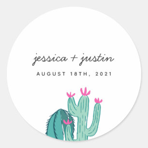 Sticker Rond Cactus Rose Floral Wedding Favoriser