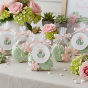 Sticker Rond Cactus Ruban rose Bébé fille Douche