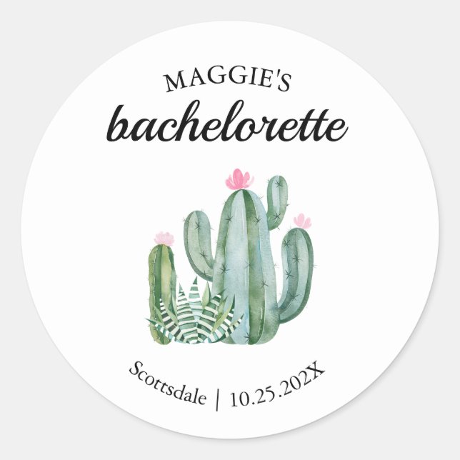 Sticker Rond Cactus Succulent Désert Bachelorette Favoriser (Devant)