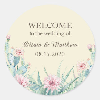 Sticker Rond Cactus vert et succulent floral. Accueil mariage