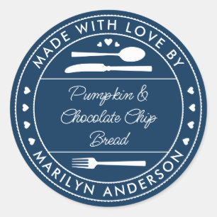 Sticker Rond Cadeau Alimentaire Bleu Marine Fait Avec Amour
