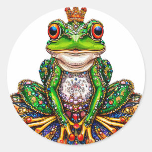 Sticker Rond Cadeau amusant de grenouille de dessin animé royal