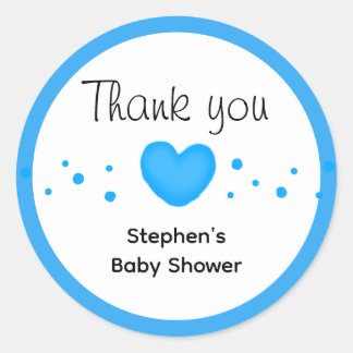 Sticker Rond Cadeau Baby Shower Cœur Bleu Mignon