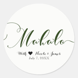 Sticker Rond Cadeau Blanc Luau MAHALO Merci Vert
