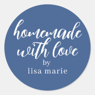 Sticker Rond Cadeau Bleu Classique Personnalisé Fait avec Amour