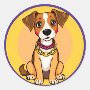 Sticker Rond 🐶 Cadeau Chien de Dessin Animé Pour les Amateurs 