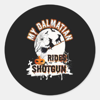 Sticker Rond Cadeau dalmate | My Dalmatian Rides Shotgun
