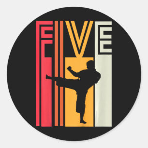 Sticker Rond Cadeau d'anniversaire 5 ans Karaté Taekwondo Rétro