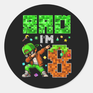 Sticker Rond Cadeau d'anniversaire de style Pixel Dab Gamer pou