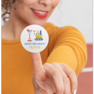 Sticker Rond Cadeau d'anniversaire Thème Construction