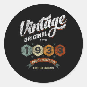 Sticker Rond Cadeau d'anniversaire Vintage 1933 Vieilli à la Pe