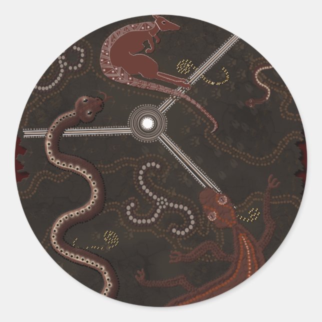 Sticker Rond Cadeau d'art aborigène australien (Devant)