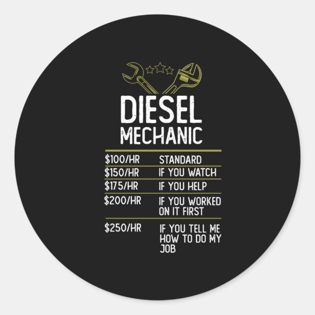Sticker Rond Cadeau d'artisan mécanique Diesel Idée actuelle (Devant)