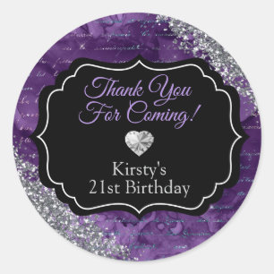 Sticker Rond Cadeau de 21e anniversaire Violet et Argent