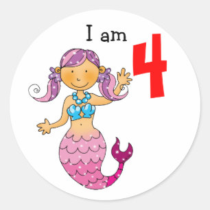 Sticker Rond Cadeau de 4e anniversaire pour une fille, mignonne