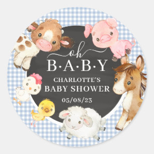 Sticker Rond Cadeau de Baby Shower Animaux de la Ferme pour Béb