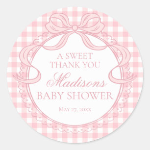 Sticker Rond Cadeau de Baby Shower : Nœud Papillon Coquette à C