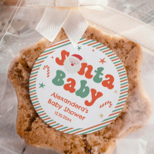 Sticker Rond Cadeau de Baby Shower Santa Baby