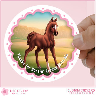 Sticker Rond Cadeau de fête d'anniversaire de cheval Poulain Br