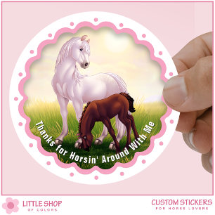 Sticker Rond Cadeau de fête d'anniversaire pour poulain à cheva