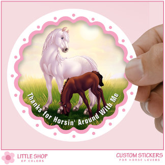 Sticker Rond Cadeau de fête d'anniversaire pour poulain à cheva