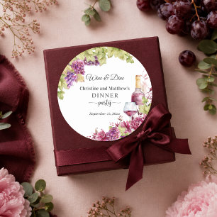 Sticker Rond Cadeau de fête de dîner chic vin et dîner