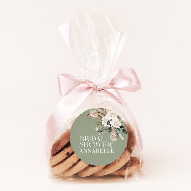 Sticker Rond Cadeau de fête moderne de shower de mariage herbe  (Créateur téléchargé)