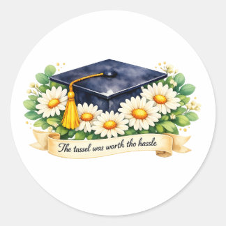 Sticker Rond Cadeau de fin d'études floral Chapeau de diplômé a